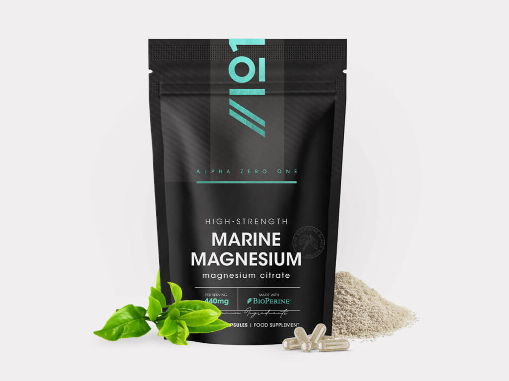 Bottle of 180 vegan capsules containing Dead Sea sourced magnesium citrate with BioPerine