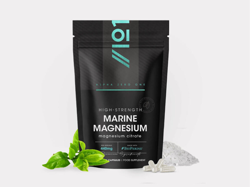 Bottle of 90 vegan capsules with Dead Sea sourced Magnesium Citrate and BioPerine