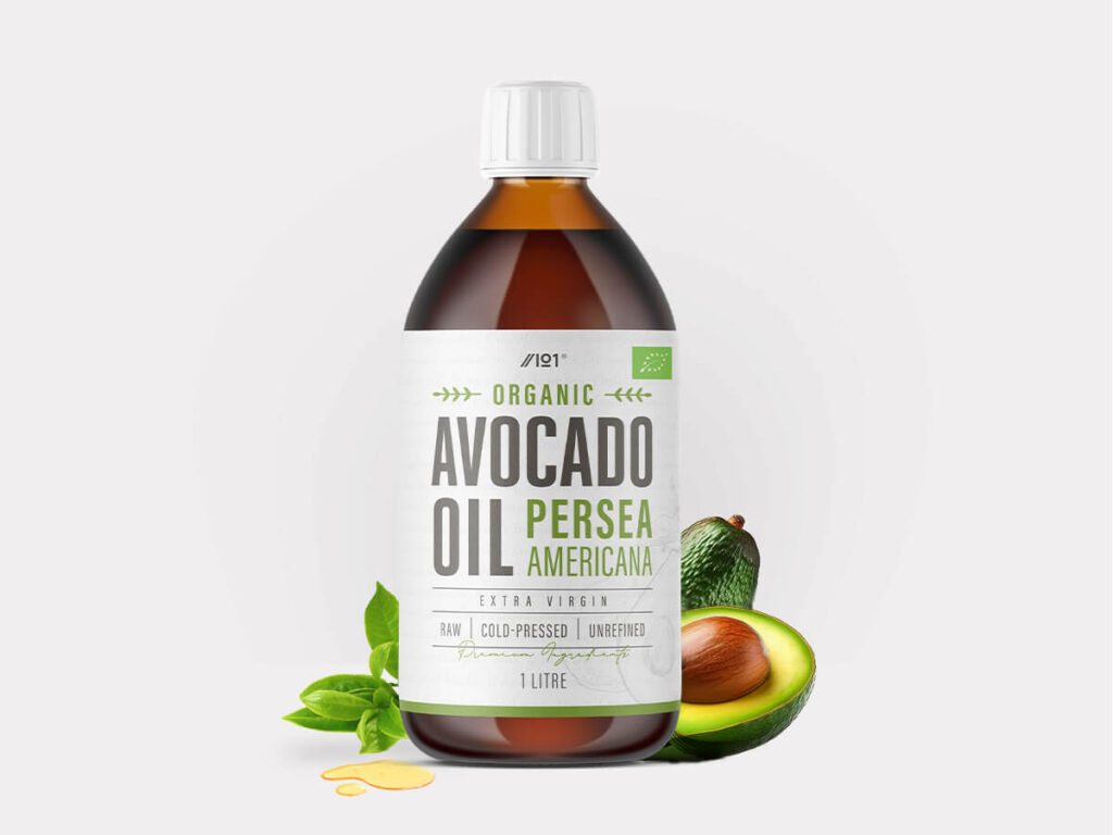 1L bottle of extra virgin cold pressed organic avocado oil, sustainably sourced from Kenya