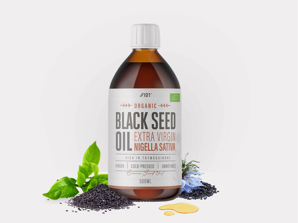 500ml bottle of cold-pressed organic black seed oil, 1.8%-2.8% thymoquinone, pure extra virgin oil