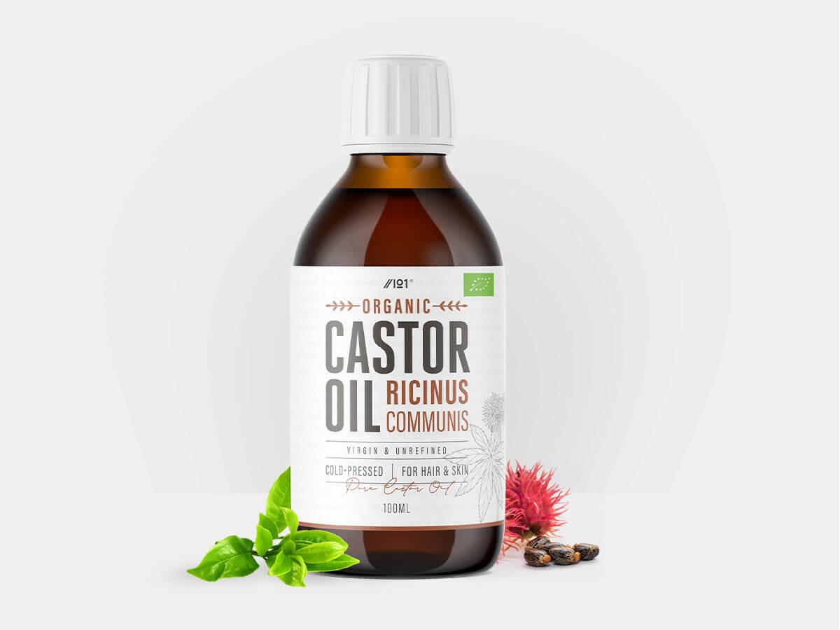 Glass bottle of Alpha01 Organic Castor Oil, 100ml, cold pressed, hexane free, unrefined