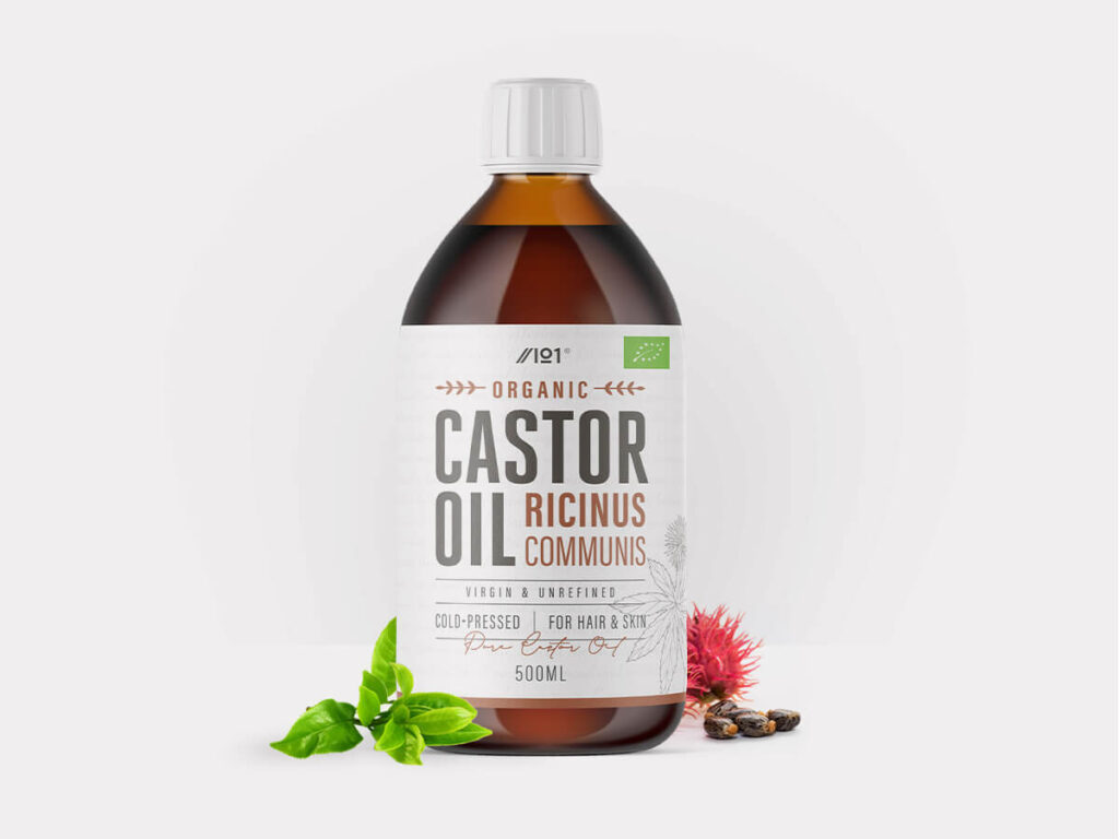 Bottle of Alpha01 Organic Castor Oil, 500ml cold pressed oil, 100% pure, hexane free