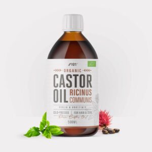 Bottle of Alpha01 Organic Castor Oil, 500ml cold pressed oil, 100% pure, hexane free