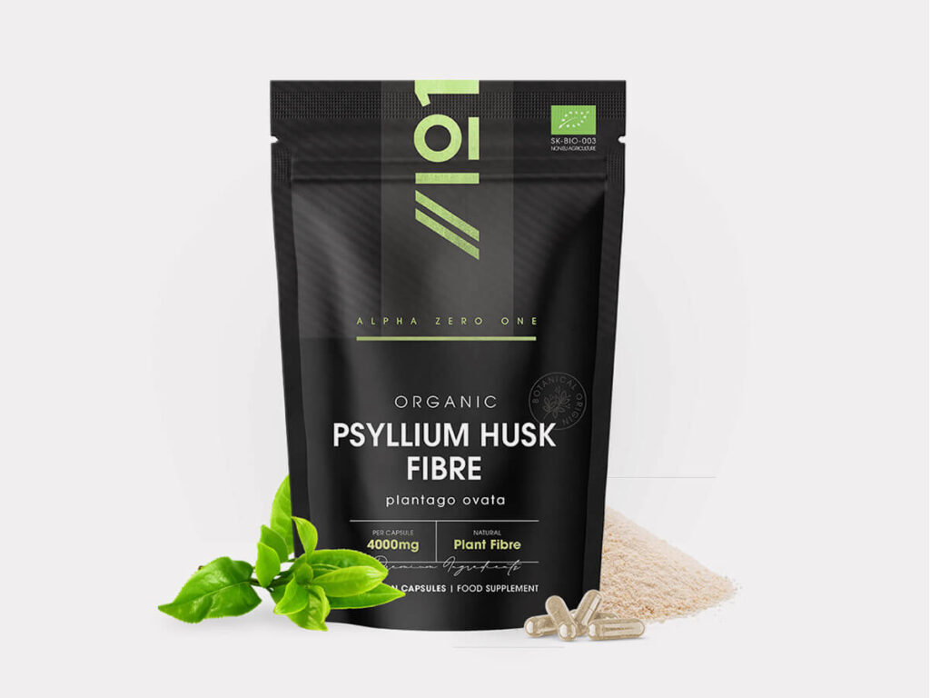 Resealable pouch with 90 vegan capsules containing 4000mg organic Psyllium Husk extract