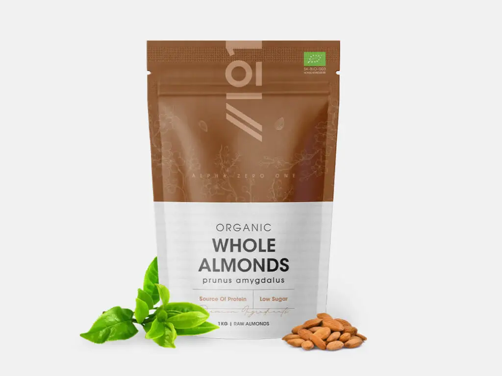 Bag of 1kg raw whole almonds, organic, 100% pure Spanish almonds, no additives