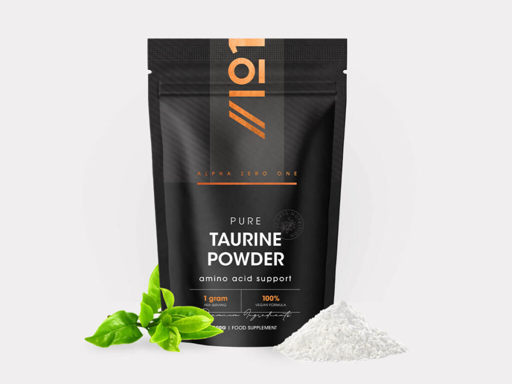 Plastic jar containing 500g powder of pure vegan fermented Taurine amino acid