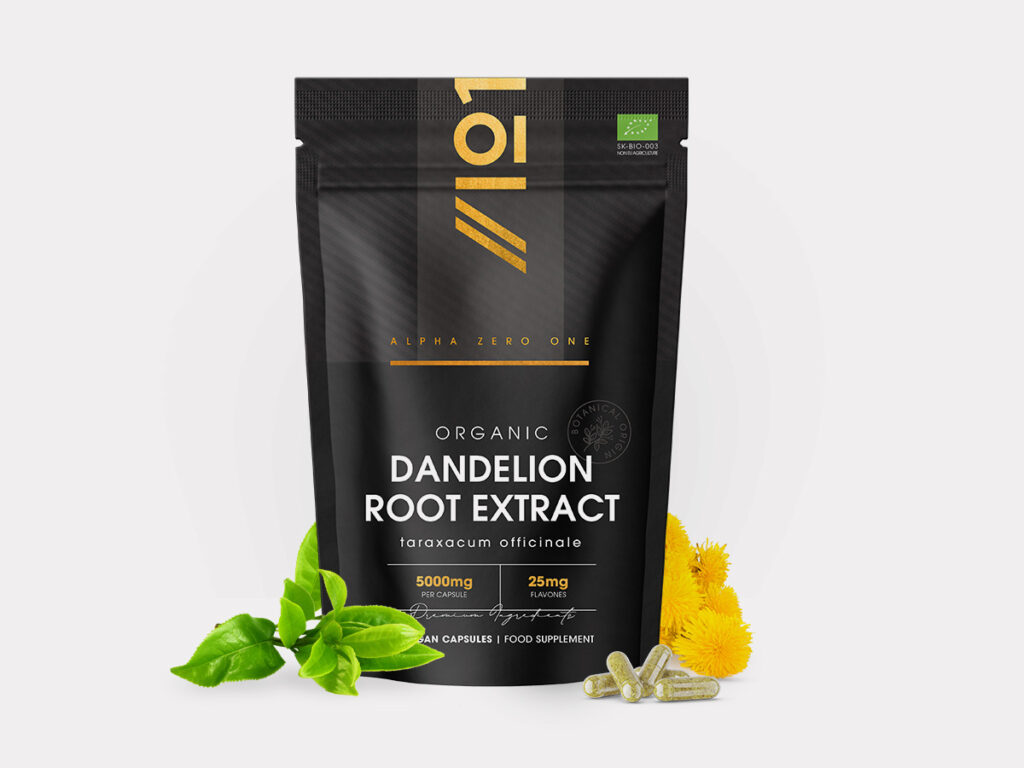 Dandelion root supplements – Organic Dandelion Root Extract 5000mg – 90 Capsules pouch – Alpha01 UK