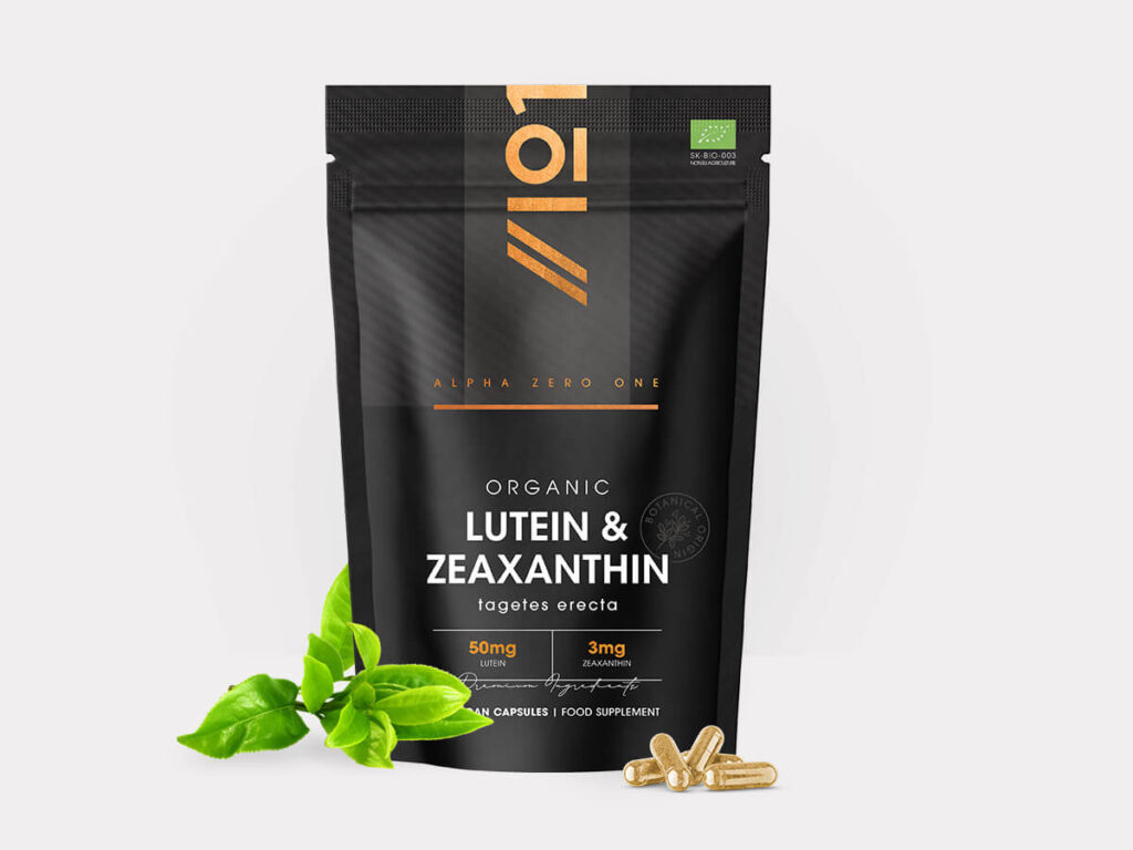 Lutein zeaxanthin capsules – Organic Lutein & Zeaxanthin (Organic Marigold Extract) 50mg – 90 Capsules pouch – Alpha01 UK